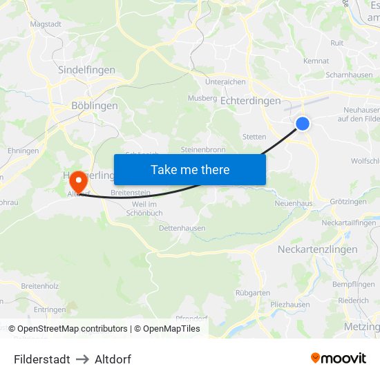 Filderstadt to Altdorf map