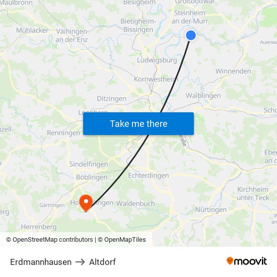 Erdmannhausen to Altdorf map