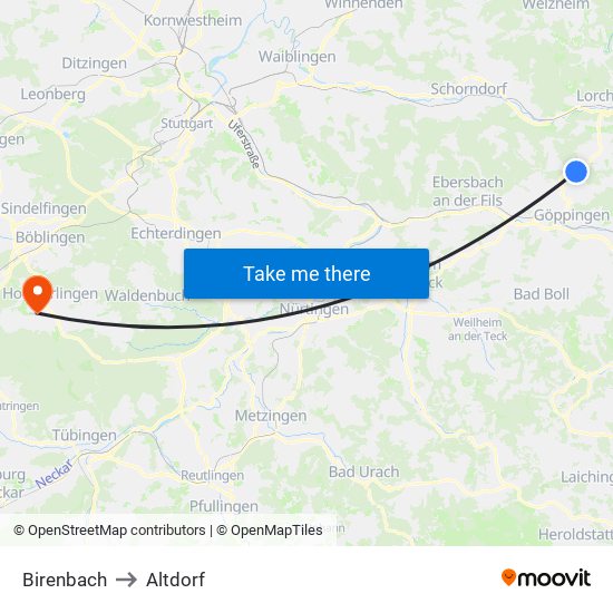 Birenbach to Altdorf map
