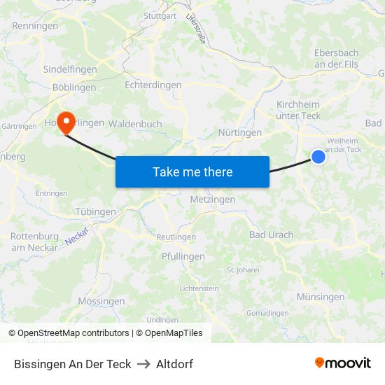Bissingen An Der Teck to Altdorf map