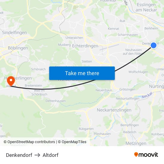 Denkendorf to Altdorf map