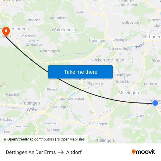 Dettingen An Der Erms to Altdorf map