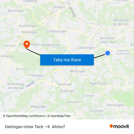 Dettingen Unter Teck to Altdorf map