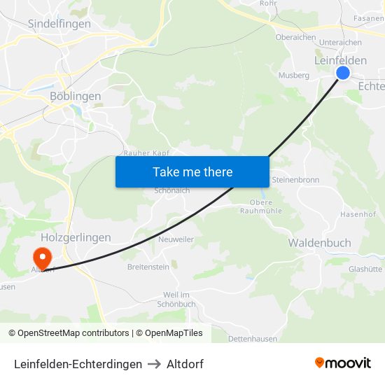 Leinfelden-Echterdingen to Altdorf map