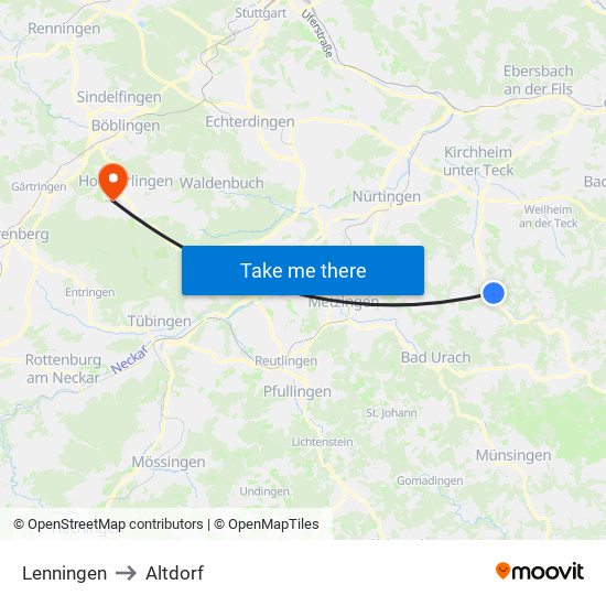 Lenningen to Altdorf map