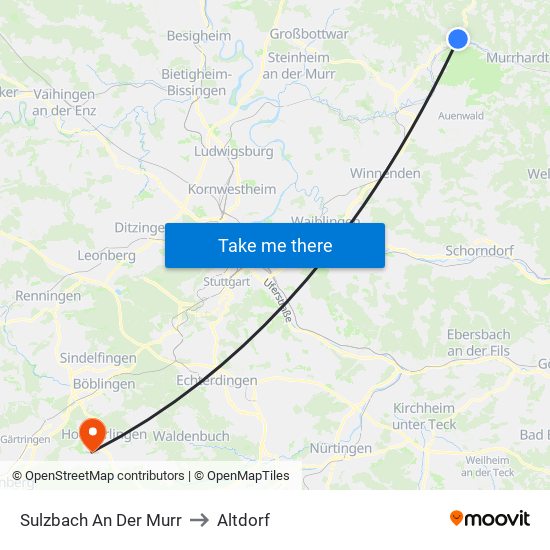 Sulzbach An Der Murr to Altdorf map