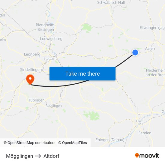 Mögglingen to Altdorf map