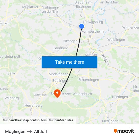 Möglingen to Altdorf map