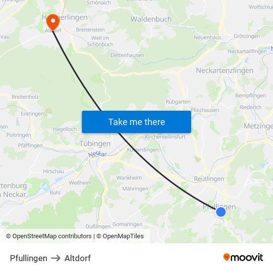 Pfullingen to Altdorf map