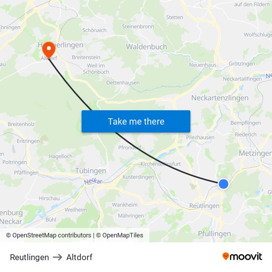 Reutlingen to Altdorf map