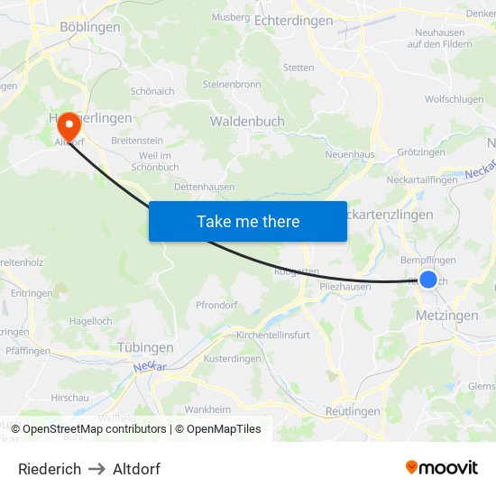 Riederich to Altdorf map