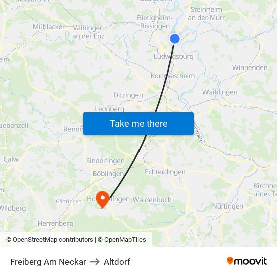 Freiberg Am Neckar to Altdorf map