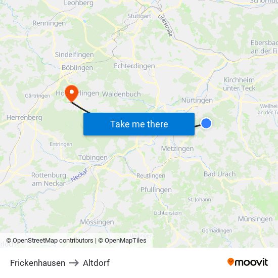 Frickenhausen to Altdorf map