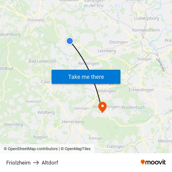 Friolzheim to Altdorf map