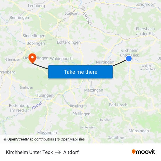 Kirchheim Unter Teck to Altdorf map