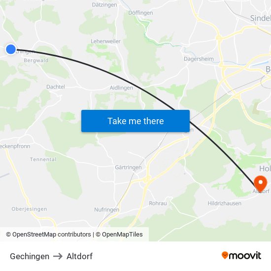 Gechingen to Altdorf map