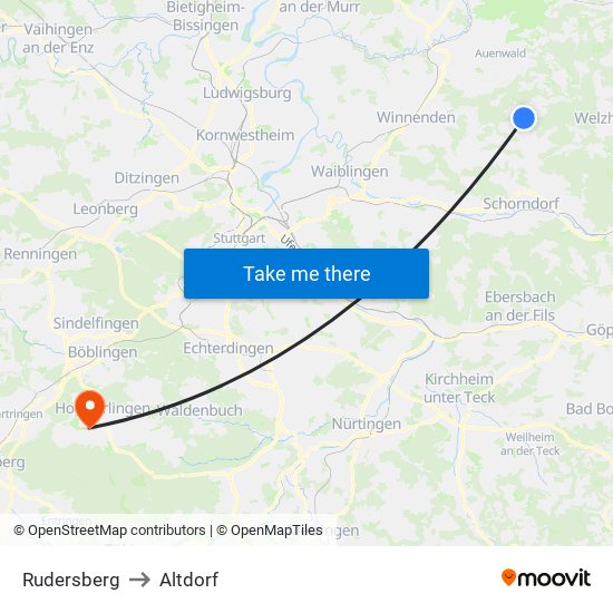 Rudersberg to Altdorf map