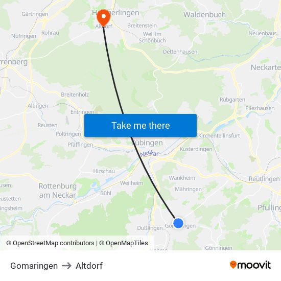 Gomaringen to Altdorf map