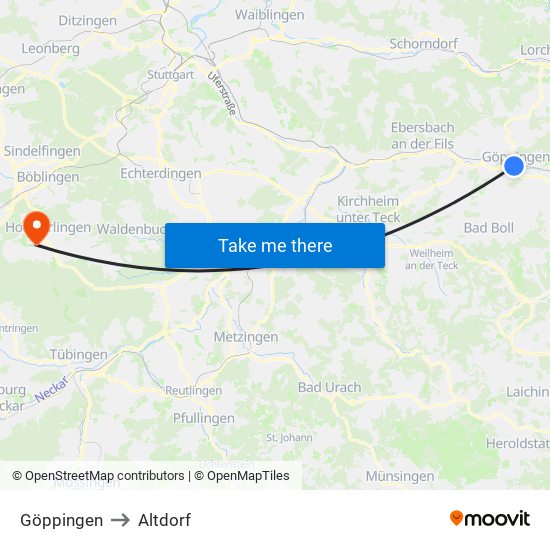 Göppingen to Altdorf map