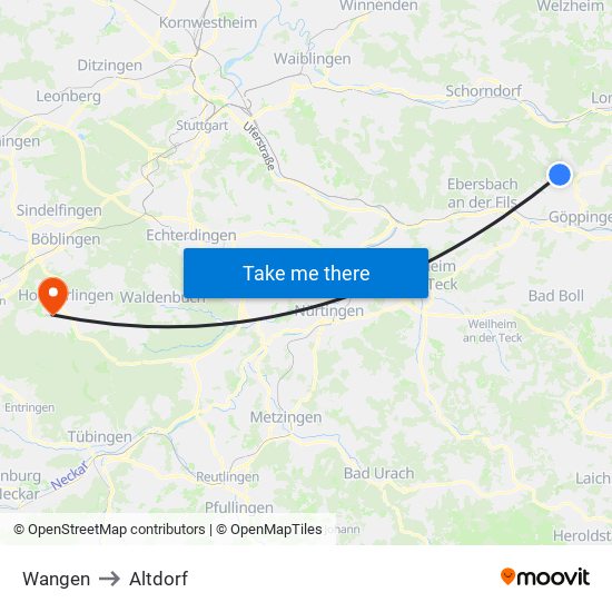 Wangen to Altdorf map