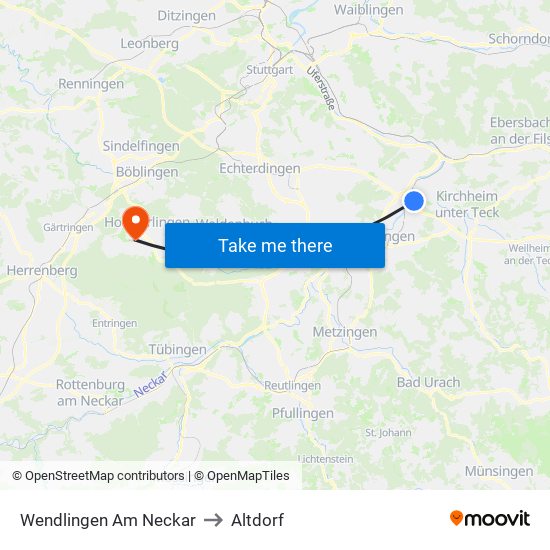 Wendlingen Am Neckar to Altdorf map