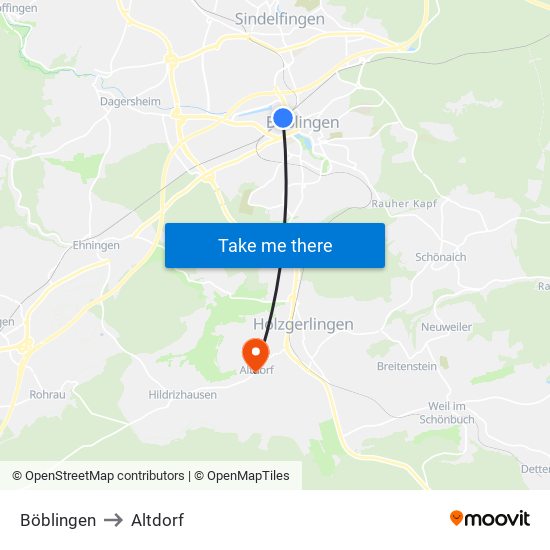 Böblingen to Altdorf map