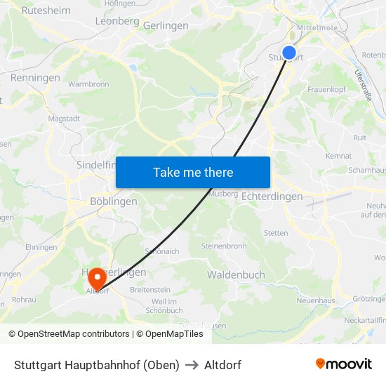 Stuttgart Hauptbahnhof (Oben) to Altdorf map