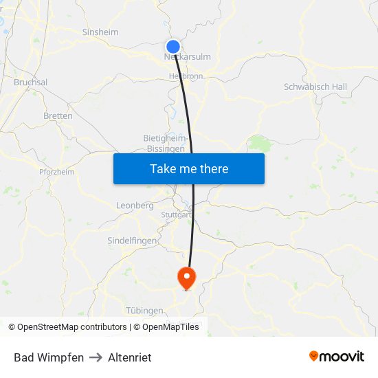 Bad Wimpfen to Altenriet map