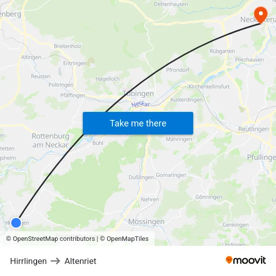 Hirrlingen to Altenriet map