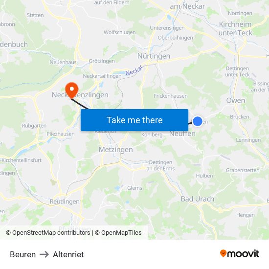Beuren to Altenriet map