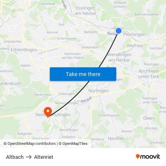 Altbach to Altenriet map