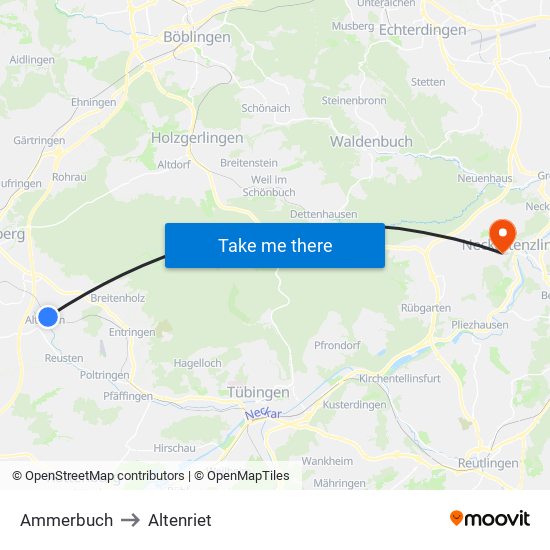 Ammerbuch to Altenriet map