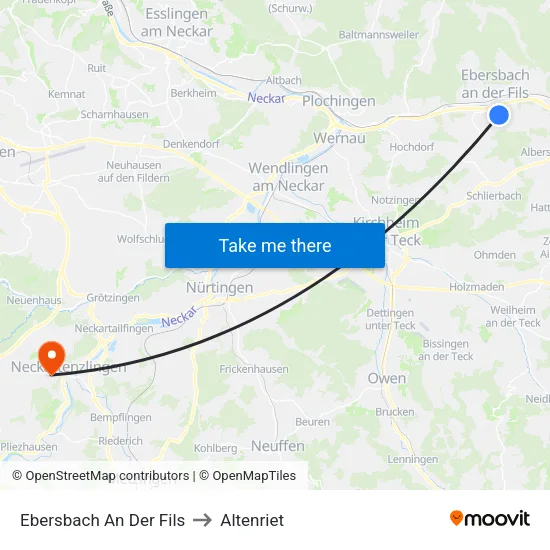 Ebersbach An Der Fils to Altenriet map