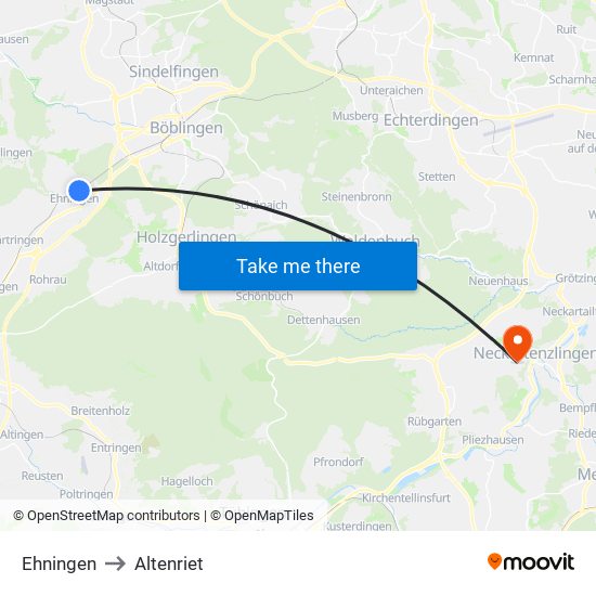 Ehningen to Altenriet map