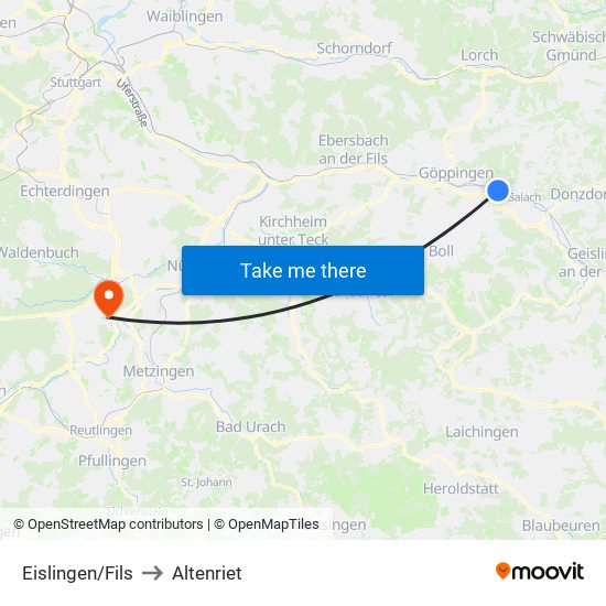 Eislingen/Fils to Altenriet map