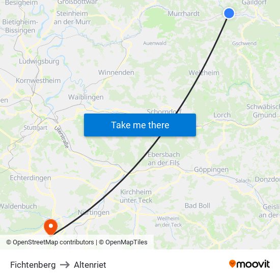 Fichtenberg to Altenriet map