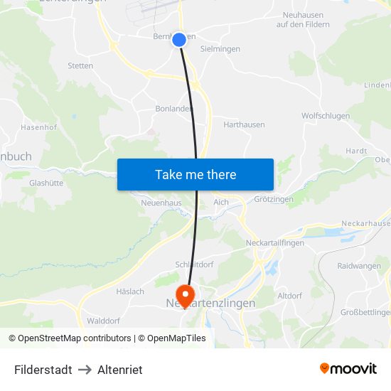 Filderstadt to Altenriet map
