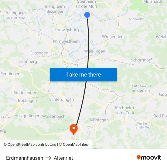 Erdmannhausen to Altenriet map