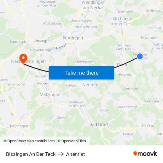 Bissingen An Der Teck to Altenriet map