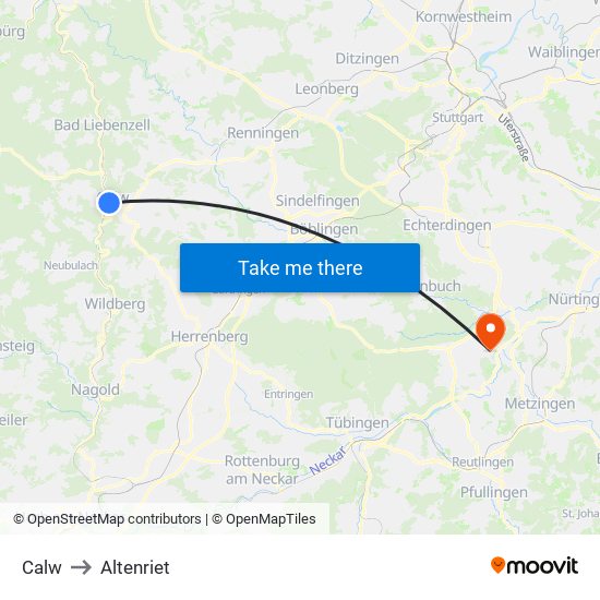 Calw to Altenriet map