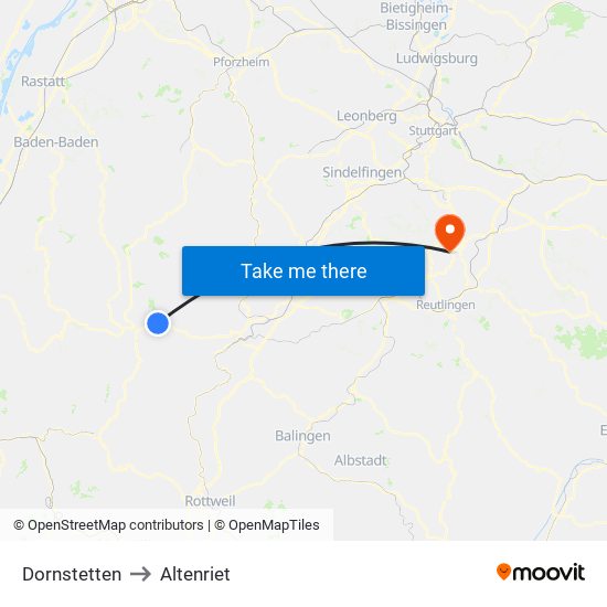 Dornstetten to Altenriet map