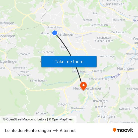 Leinfelden-Echterdingen to Altenriet map