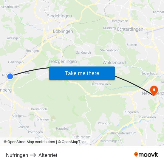 Nufringen to Altenriet map