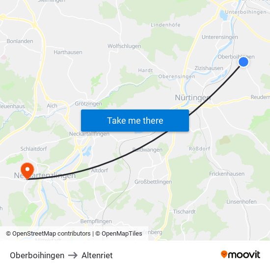 Oberboihingen to Altenriet map