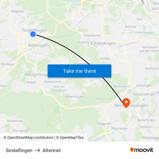 Sindelfingen to Altenriet map