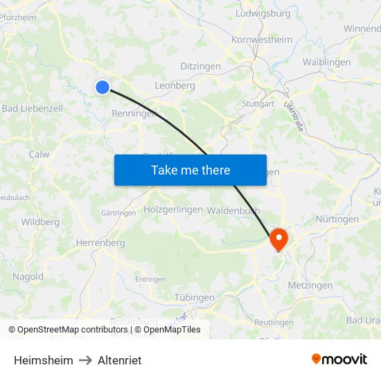 Heimsheim to Altenriet map