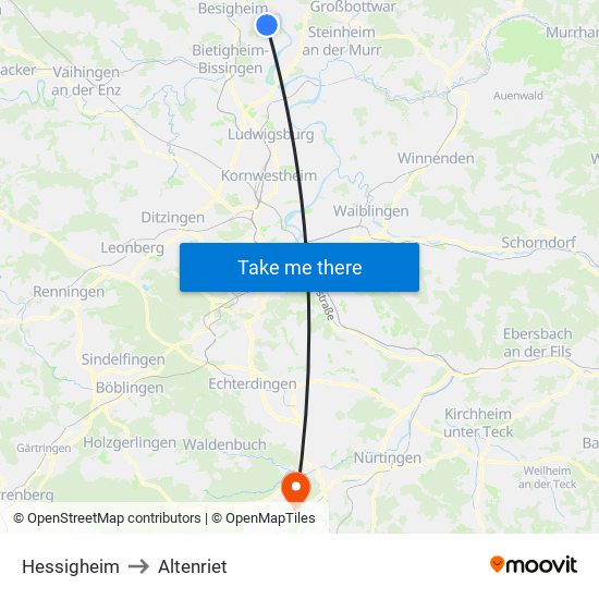 Hessigheim to Altenriet map
