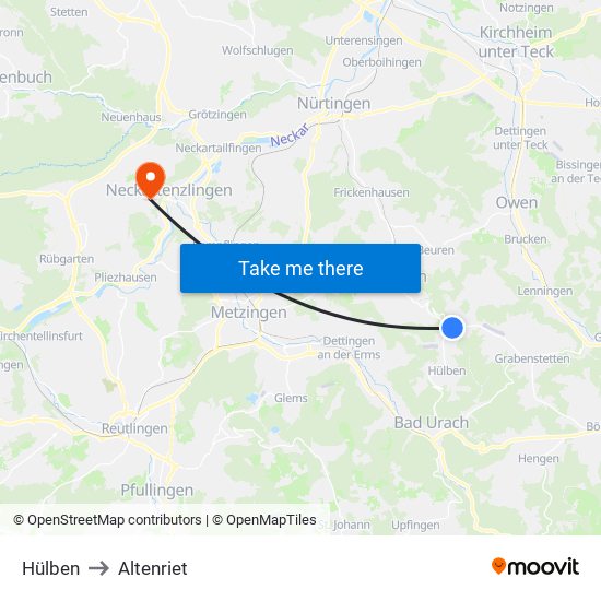 Hülben to Altenriet map