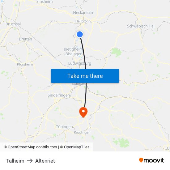 Talheim to Altenriet map