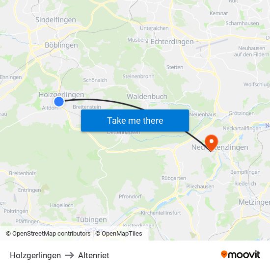 Holzgerlingen to Altenriet map